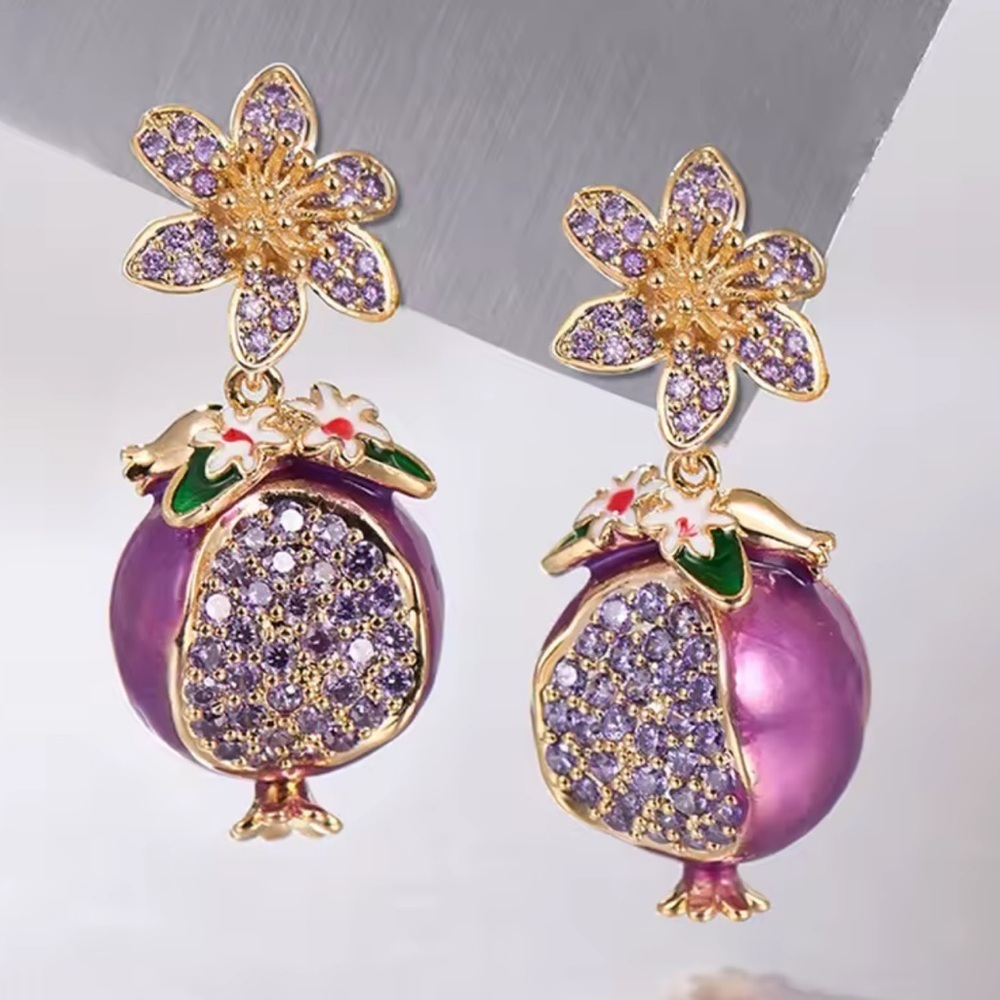 Purple Pomegranate Crystal Drop Earrings
